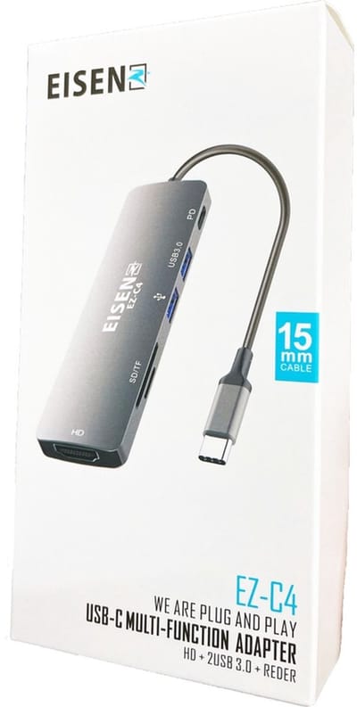 Eisenz EZ-C4 USB C HUB 6 in 1 - met/naar HDMI 4K, 2x USB 3.0 (Thunderbolt), USB C opladen, Micro/SD card reader Hub | Geschikt voor Apple Macbook Pro, Air, Lenovo, Samsung, Asus, Acer, HP en Dell.