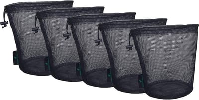 Duurzame Zwarte Mesh Opbergzak - Trekkoord Nylon Tas voor Cosmetica, Douchegels en Flessen - Set van 5 Stuks