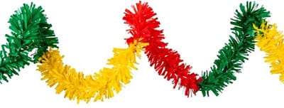 Pvc folie guirlande slinger 8cm rood geel groen stroken 5 meter BRANDVEILIG.