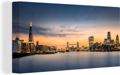 Grote wanddecoratie - Skyline Londen zonsondergang Canvas - 200x100 cm - XXL decoratie