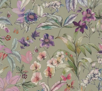 BLOEMEN EN VLINDERS BEHANG | Aquarel - Groen Lila Wit Groen - A.S. Création Pintwalls III