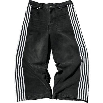 Retro Street Gestreepte Jeans Harajuku Stijl Casual Wijde Pijpen Broek Straight-leg Dweilbroek S black