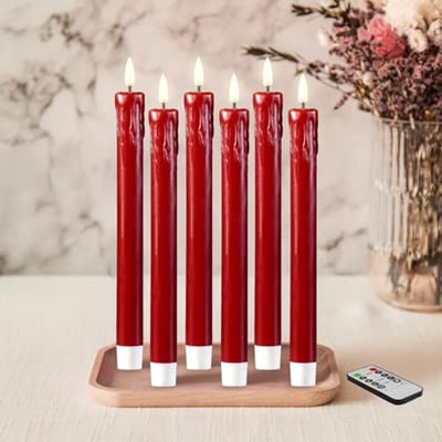 Rode LED Taper Kaarsen met Afstandsbediening - Set van 6 Flikkerende Wax Kaarsen voor Kerst en Feestelijke Decoratie