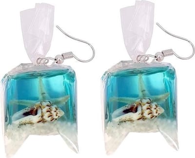 Fako Bijoux® - Oorbellen - Zeedieren In Een Zakje - Blauw