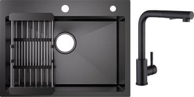 CECIPA max XL Spoelbak Met Keukenkraan - Antraciet/Gun Metal (60x45cm) RVS Spoelbak Keuken - Spoelbakken Keukenkraan - Wasbak met waterafvoersysteem