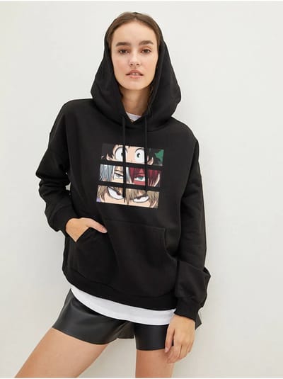 Heren Hoodie met capuchon – Grafische Print – Casual Sweater – Zwart – 3XL