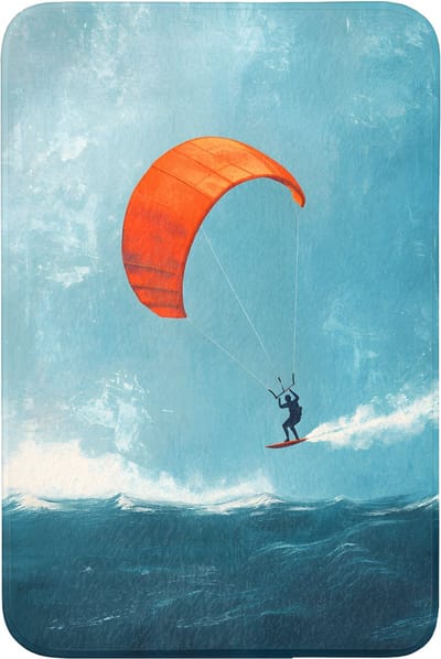 Badmat 60x90 cm - Antislip - Kitesurfer - Oranje - Zee - Lucht - Badmatten voor badkamer - Badkamermat - Douchemat - Badkamer mat