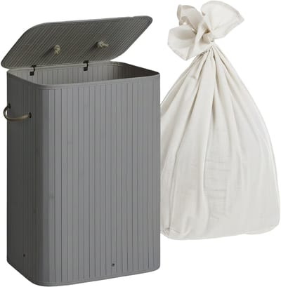 Wasmand met deksel - 80 liter - opvouwbaar - grijs
