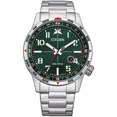 CITIZEN Eco-Drive Serie 100 Meter Waterdicht Solar Kwarts Stalen Band Herenhorloge Groene Wijzerplaat BM7551-84X blauw