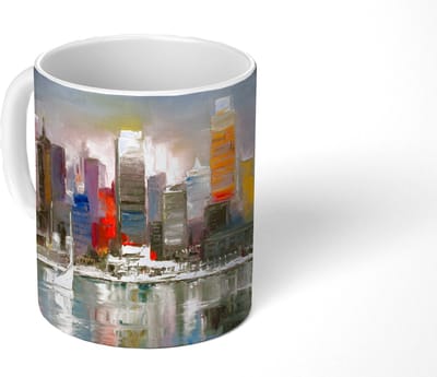 Mok - Koffiemok - Schilderij - Olieverf - Skyline - Water - Mokken - 350 ML - Beker - Koffiemokken - Theemok