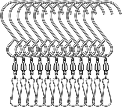 Daity 10-pack - Draaibare haakclip - draaiende dubbele clip - voor het ophangen van planten - windgongen - voederhuisjes - kristallen spinners - vogelkooien - tuinbellen en meer feestartikelen - zilver
