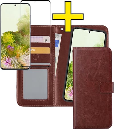 Hoesje - 2 in 1 - Geschikt voor Samsung Galaxy S20 - Met Screenprotector - En Uitneembare Hard Cover - Bookcase - Wallet Case - Met Pasjeshouder - Book Case - Uitneembaar - Pashouder - Kunstleer - Telefoonhoesjes - Bruin