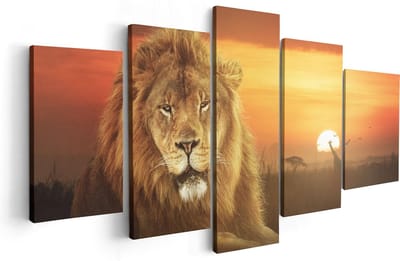 Artaza Canvas Schilderij Vijfluik Leeuw In De Savanne - Zonsondergang - 100x50 - Foto Op Canvas - Canvas Print