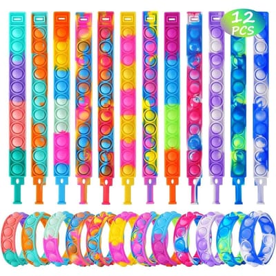 12PCS Fidget Toys Pop Armband Party Favors Bubble Armbanden Push Poping Sensorische Stress Reliever Speelgoed voor Kinderen Kinderen Geschenken 12pcs Random Colors