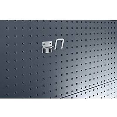 Bodemhaak Perfo dubbel, L 200 mm, verticaal en gesloten hoog haakeinde, met brede bodemplaat, gegalvaniseerd metaal, zilver, 5 stuks