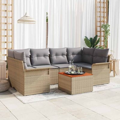 vidaXL - Tuinbank - Set - 7 - st - 6-Aantal - zitplaatsen - Beige - en - Lichtgrijs