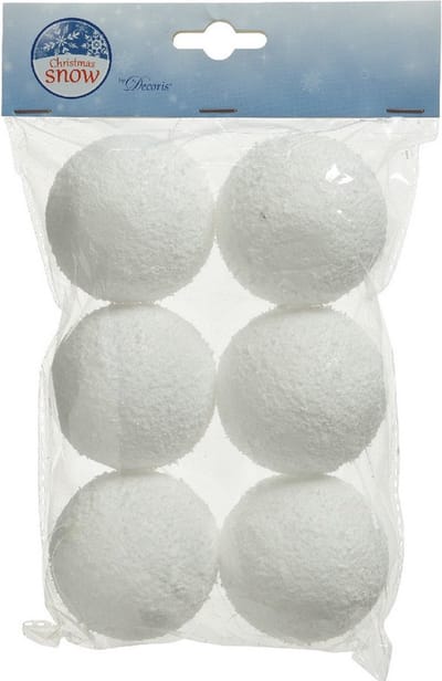 Decoris Sneeuwballen - 6x st - wit - D6 cm - kunststof - Kunstsneeuw ballen - sneeuwversiering