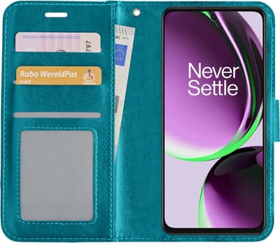 Hoesje - Met Pasjeshouder - Geschikt voor OnePlus Nord CE 3 Lite - Luxe Bookcase Portemonee - Flip Case - Kunstleer Book Case - Flipcase - Book Cover - Walletcase - Portemonneehoes - Turquoise