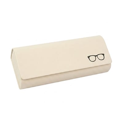 Gebroken witte brillenkoker dames en heren – stevige hard case met klep sluiting – minimalistisch ontwerp met zwart bril icoon – compacte opberg case voor bril of zonnebril