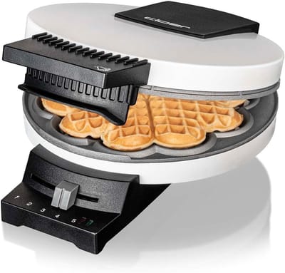 Wafelmaker Hartjes - Apparaat Bakken - Lekkere Wafels Maken - Optisch Akoestisch Signaal - 16 cm Doorsnee - Wit
