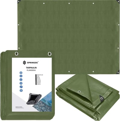 Springos Afdekzeil | Dekzeil | Zeildoek | Waterdicht | PVC | 2 x 4 m | 120 g/m2 | Groen