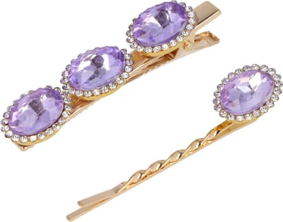 Haarsoires Haarspeld Duckklem en Schuifspeldje 5,5cm – Facet Stenen – Paars – Set van 2 - Sterke Haarclip voor Styling & Dagelijks Gebruik - Hair Clip - Decoratieve Haaraccessoire
