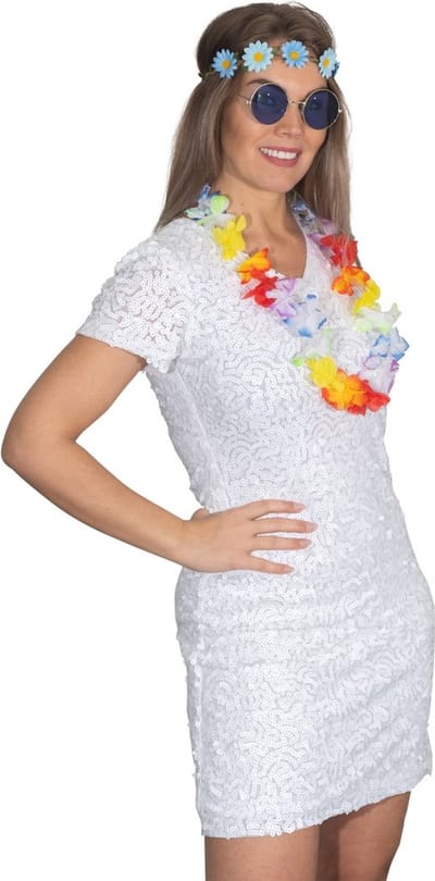 Toppers 2026 - Tropicana - Festival - Beach party - camping feest - Festival - bloemenhaarbandje lichtblauw - bril blauw - Hawaii krans met led verlichting