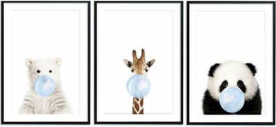 Kinderkamer/babykamer posters – 3 stuks - 30x40 cm – IJsbeer, giraffe & panda