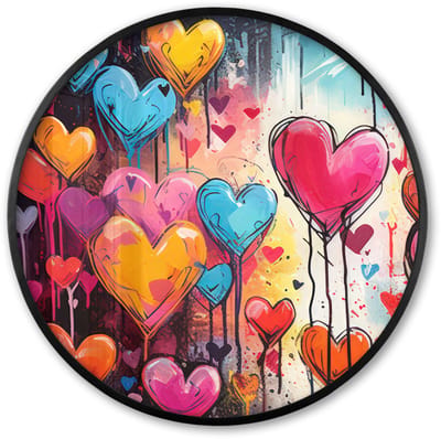 Poster in lijst Rond - Fotolijst 60x60 cm - Posters - Hartjes - Kleuren - Kunst - Liefde - Ronde posterlijst zwart - Decoratie - Wanddecoratie woonkamer - Muurdecoratie slaapkamer