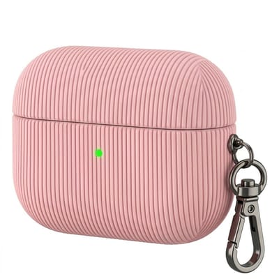 Luxe geribd hoesje voor oordopjes – Vertical Stripe design met sleutelhaak, geschikt voor AirPods Pro 2 (Roze)