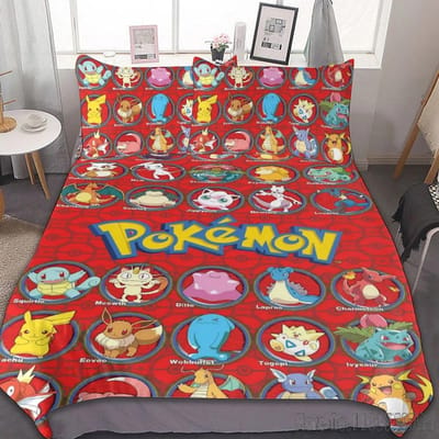 Anime Pokemon Pikachu Beddengoed Set Dekbed Dekbedovertrek Dekbed Beddengoed Twin Enkel King Kinderen Volwassenen Cadeau 220*240cm 3pcs