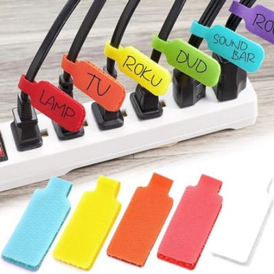 Kabellabels - 5 Stuks - verschillende kleren - Schrijfbaar - Klitteband - Kabelclips - Kabelbinder - Kabels - Labels - Multicolour - Organisor - Organiseren - Kabels labelen - Opruimen - Ordenen -