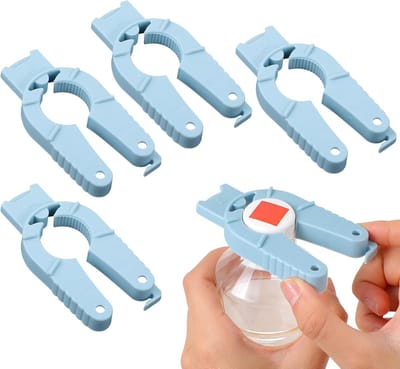 Thijox - 4 Stuks Multifunctionele Flesopener, 3 in 1 Plastic Dekselopener, Schroefsluiting Opener voor Senioren met Handzwakte en Artritis - Blauw, Ke
