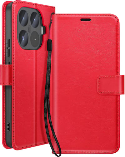 Mayaxess, Portemonnee Hoesje voor Xiaomi 17T met Polsbandje en Standaard, Rood