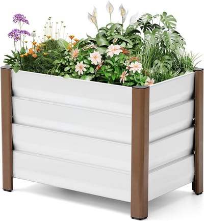Aluminium Plantenbak met Afwateringsgaten - Verhoogde Bloemenbak & Moestuinbak - 60 x 40 x 45 cm - Lichtgewicht & Roestvrij - Veiligheids-Ronde Hoeken - Voor Balkon, Terras en Tuin - Antraciet/Zwart
