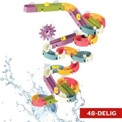 ZoeZo Badspeelgoed Water Knikkerbaan 48-delig - Waterval Glijbaan - Bad Speelset met Eendjes - Voor Baby en Peuter