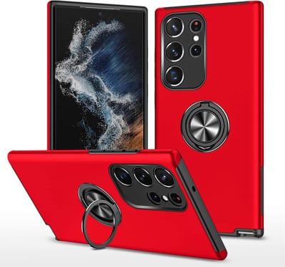Telefoonhoesje Met Vingerring & Magneet voor Telefoohouders - Hoesje Geschikt voor: Samsung Galaxy S23 Ultra - Anti-drop harde cover - Rood