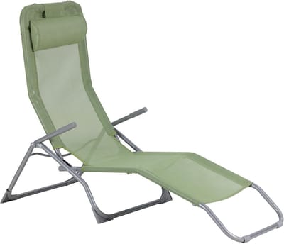 Zonneligstoel met hoofdsteun - Opvouwbare relaxstoel - Buiten ontspannen - Verstelbaar tot liggend - 138 cm lang - Groen