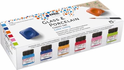 Kreul - glass & porcelain verf - 6 kleuren van 20ml - 1 penseel