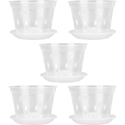 5 Sets Orchidee Bloempot Ademende Transparante Orchidee Plantpot met Gaten Schoteltjes voor Binnen Buiten white