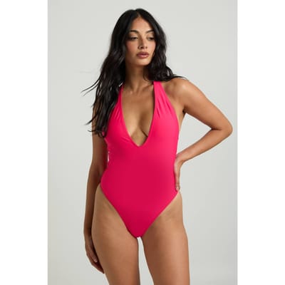 boohoo Dames Halter Badpak Met Strikdetail | Hot Pink | Maat: 6