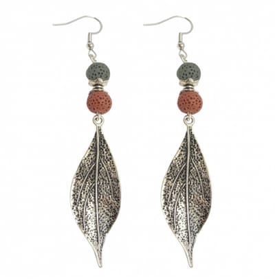 Oorbellen Blad- Lava grijs-rood- Zilver -Charme Bijoux