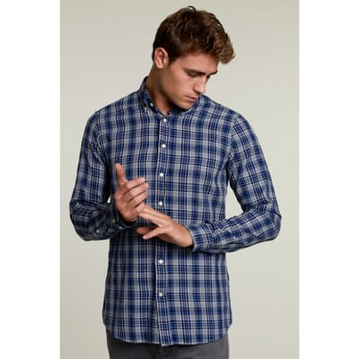River Woods Custom Fit Checked Shirt Blue/grey Size: S | Casual Shirts Outlet | Heren | Blauw