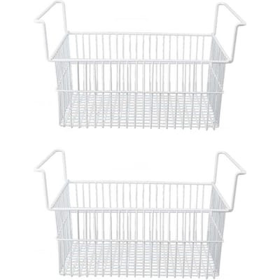 2 stuks vriezer organizer bakken staaldraad grote capaciteit sterke lager vriezermand met handvat voor L63cm X W27cm X H29cm(9cm Handle)