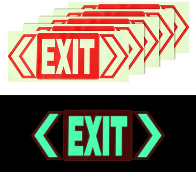 Dailygoods- Nooduitgangstickers 5 Stuks - Glow in the Dark - Vinyl - 17.3x12.7 cm - Evacuatie Stickers - Veiligheidsstickers - Nooduitgangbord