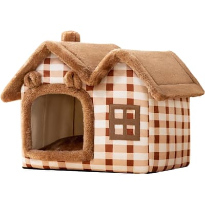 Maison pour chat polyvalente chaude confortable design fermé peluche chien animal de compagnie grotte lit pour hiver S (Poids: S
