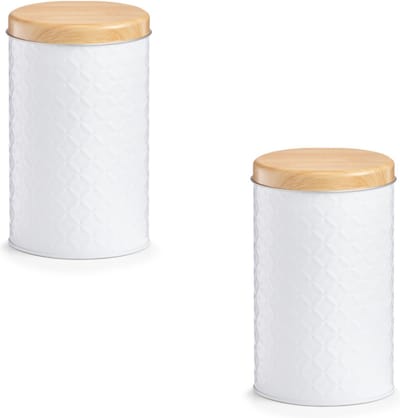 Zeller keuken voorraad blik - 3x - wit - metaal - 10,5 x 18 cm - 2L - snoeptrommels - koffieblik - voedsel opslag
