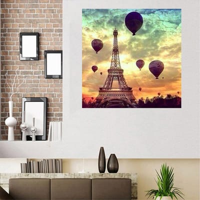 Peinture au Diamant 5D DIY « Tour Panoramique & Ballons » Broderie Diamant Point de Croix Strass 30x30CM beige