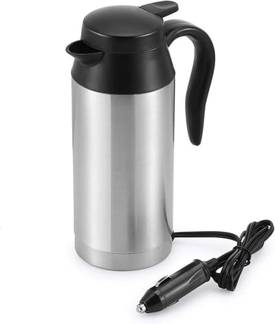 Auto waterkoker - Reis waterkoker - Draagbare auto waterkoker - 750 ml - 12V-aansluiting - Roestvrij - Lekvrij ontwerp - Snel opwarmende - - Zilver