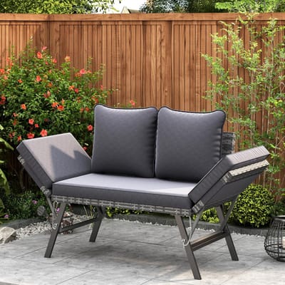 Tuinbank Ligfunctie - Outdoor Bank - Ontspannen Buiten - Verstelbare Armleuningen - 176 x 61 x 81 cm - Grijs
